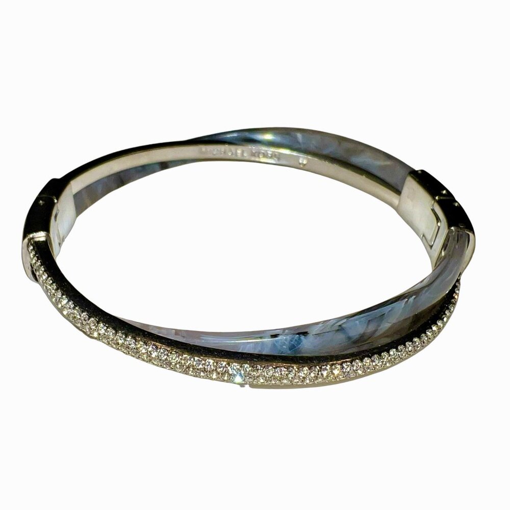 Michael Kors Silver Tone Gray and Pave Rhinestone Crystal Stones Bangle Bracelet - Picture 3 of 3